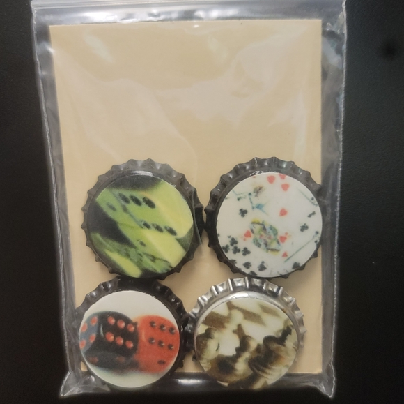 Game Room Bottle Cap Magnets Set of 4 Handmade - Picture 2 of 4
